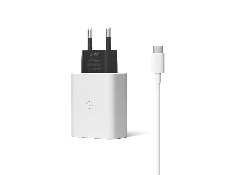 Cargador - Google Pixel 30W USB-C con Cable USB-C (GA02275-EU), Compatible con dispositivos con carga USB-C, Carga rápida, Clearly White