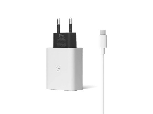 Cargador - Google Pixel 30W USB-C con Cable USB-C (GA02275-EU), Compatible con dispositivos con carga USB-C, Carga rápida, Clearly White