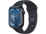 Apple Watch Series 9 (2023), GPS, 45 mm, Gesto de doble toque, Caja de aluminio medianoche, Correa deportiva medianoche, Talla M/L