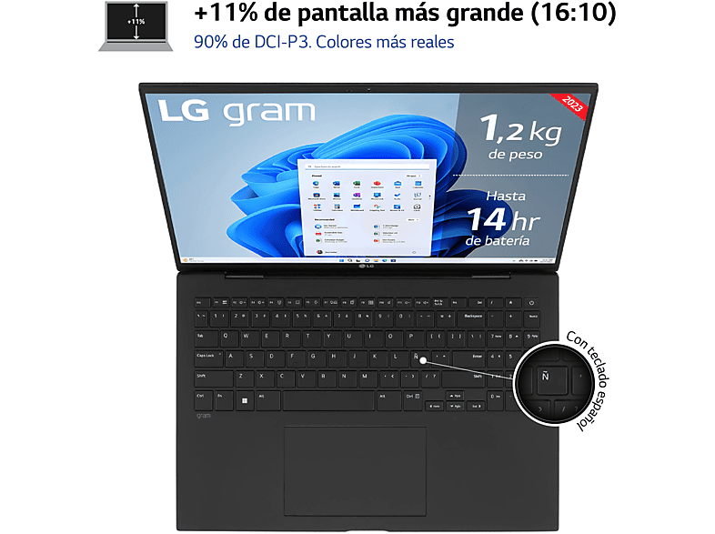 Portátil - LG 16Z90R-E.AD75B, 16, WQXGA, Intel® Core™ i7-1360P, 32GB RAM, 512GB SSD, Windows 11 Home