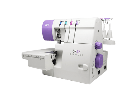 Remalladora - Alfa 8712 2/3/4hilos, Velocidad máxima: 1300 rpm, Motor Servo 100 W, Asa para transporte, Blanco y morado
