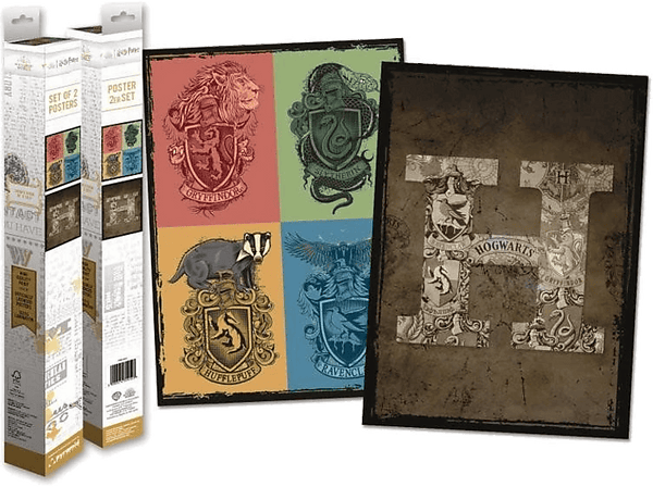 Póster - Pyramid InternationalHarry Potter. Escudos y Hogwarts, 2 Pósters, 52 x 38 cm