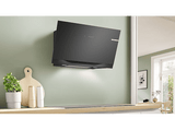 Campana decorativa - Bosch DWK91LT60, Serie 8, 5 velocidades, 441 m³/h, Home Connect, Conexión Placa - Campana, 90 cm, Cristal Negro