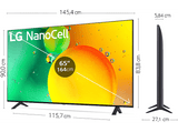 TV LED 65 - LG 65NANO756QC, UHD 4K, Procesador de Gran Potencia 4K α5 Gen 5, Smart TV, DVB-T2 (H.265), Azul oscuro ceniza