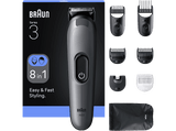 Afeitadora multifunción - Braun Todo En Uno Series 3 AIO3540, Kit De Styling 8 en 1, Lámina Afilada, 14 Longitudes, Gris