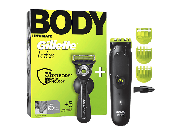 Afeitadora corporal - Gillette Labs i5 Body + Intimate, Tecnología SkinFirst, Wet&Dry, 3 peines, Pack con maquinilla de afeitar corporal GilletteLabs