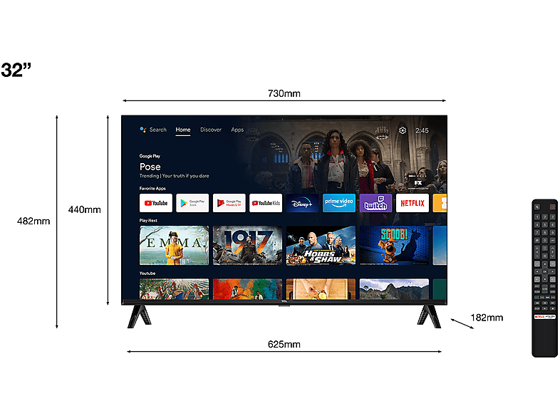 TV LED 32 - TCL 32S5400AF, Full-HD, HDR, Smart TV, Dolby Audio Plus, Negro