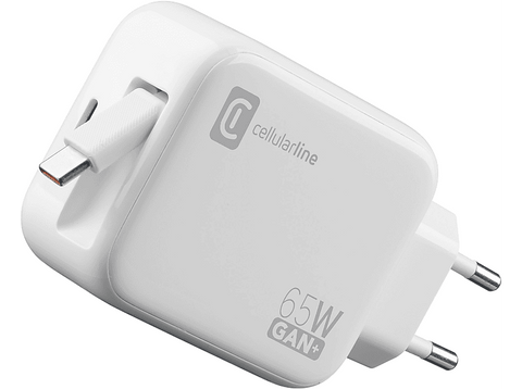 Cargador móvil - CellularLine ROLL, Retráctil, 65W, Tipo C, Universal, Blanco