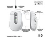 Ratón inalámbrico - Logitech MX Anywhere 3S para Mac, Bluetooth, 8000 DPI, Multidispositivo, Carga rápida, Botones personalizables, Blanco