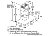 Campana decorativa - Bosch DWB97IM50, Decorativa, 710 m³/h, 3 potencias + intensiva, 90 cm, Inox