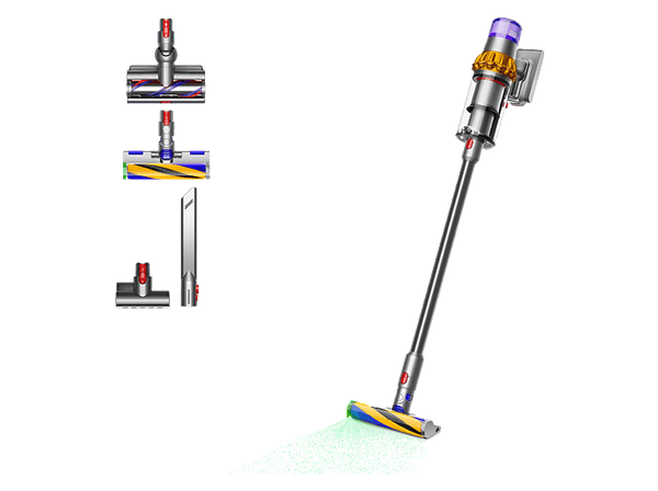 Aspirador escoba - Dyson V15 Detect™ Absolute, Potencia succión 240 AW, Autonomía 60 min, Minicepillo motorizado, 3 Modos, Láser, Sensor Suciedad