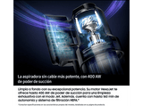 Aspirador escoba - Samsung Bespoke AI Jet AI Ultra 400WA VS90F40DEK/WA, con cepillo para mascotas y filttro HEPA, 25.2 V, 160 min, Negro