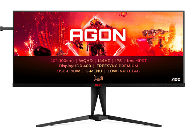 Monitor gaming - AOC AG405UXC, 40 ", QHD, 1 ms, 144 Hz, x2 HDMI, x1 HDCP, x1 DisplayPort, x4 USB, x1 Salida de auriculares, Negro