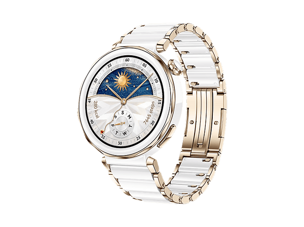 Smartwatch - Huawei Watch GT5 Pro 42mm, Llamadas Bluetooth, Respuesta con Teclado, Mapas Campos Golf, 7 días batería, Correa Cerámico Blanco