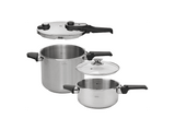 Olla express - Jata HOLL2547, 7L+4L, Acero inoxidable, Diámetro 22 cm, Triple sistema de seguridad, 2 Niveles de Presión