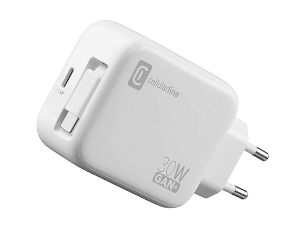Cargador móvil - CellularLine ROLL, Retráctil, 30 W, Tipo C, Universal, Blanco