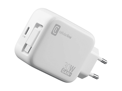 Cargador móvil - CellularLine ROLL, Retráctil, 30 W, Tipo C, Universal, Blanco