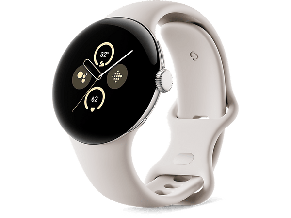 Smartwatch - Google Pixel Watch 2, 41 mm AMOLED, GPS, Android, Caja aluminio plata pulida, Correa deportiva blanco porcelana