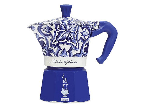 Cafetera tradicional - Bialetti Moka Express Bialetti Dolce&Gabbana Blu Mediterraneo, Aluminio, Hasta 3 tazas, Azul