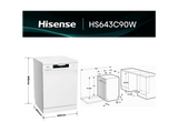 Lavavajillas - Hisense HS643C90W, 16 servicios, 6 programas, 59.9 cm, Tercera bandeja, Apertura automática, Blanco
