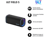 Altavoz inalámbrico - Sony ULT FIELD 5 (SRSULT50B), Bluetooth portátil, ULT POWER SOUND, 25 h, IP67, Resistente al agua, Correa, Con luces, Negro