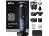 Afeitadora multifunción - Braun Recortadora todo en 1 Series 7 AIO7580, Kit De Styling 15 en 1, Lámina ProBlade, AutoSense, Wet& Dry, Azul