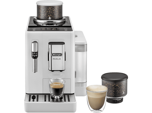 Cafetera superautomática - De'Longhi Rivelia EXAM440.35.W, Molinillo integrado, Espumador leche, Táctil, 4 perfiles, 8 recetas, 19bar, 1450W, Blanco