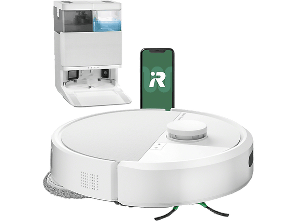 Robot friegasuelos - iRobot Roomba® Plus 405 Combo, 295 ml Depósito Polvo, 3l Depósito Agua Base, 3h Autonomía, Blanco