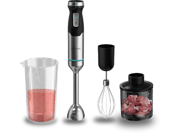 Batidora de mano - Cecotec Power Pulsar 2300Max Cream&Crush, 2300 W, Cuchillas 4 Hojas Acero Inoxidable, Pie Xl Extralargo, Gris