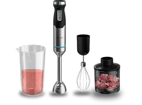 Batidora de mano - Cecotec Power Pulsar 2300Max Cream&Crush, 2300 W, Cuchillas 4 Hojas Acero Inoxidable, Pie Xl Extralargo, Gris