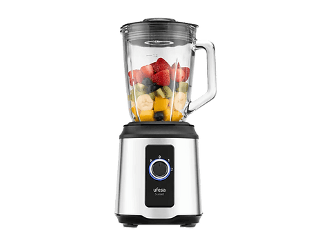Batidora de vaso - Ufesa Sunset, 1600 W, 1.5 l, 2 Velocidades + Pulse, Base de acero inoxidable, Negro