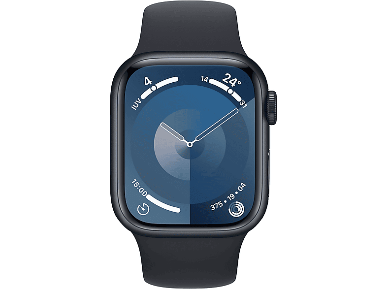 Apple Watch Series 9 (2023), GPS, 41 mm, Gesto de doble toque, Caja de aluminio medianoche, Correa deportiva medianoche, Talla M/L