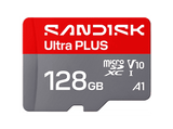 Tarjeta Micro SD - SANDISK Ultra PLUS, 128 GB, Hasta 200 MB/s, UHS-I, V10, A1, C10, Adaptador SD, Full HD, Gris