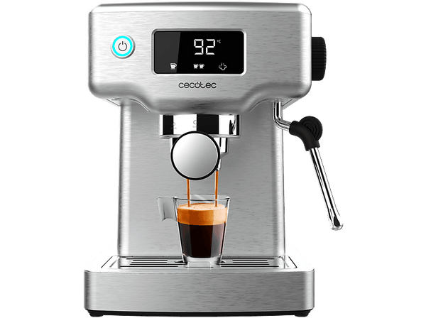 Cafetera express - Cecotec Power Espresso 20 Barista Compact, 20 bar, 1465 W, 1.8 l, 2 tazas, Pantalla digital, Compacta, Silver