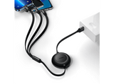 Cable USB - Baseus 3-en-1 Bright Mirror, Cable retráctil 110 cm, Carga rápida multidispositivo, USB-Lightning-Tipo-C-Micro, 66W, Negro