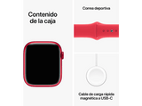 Apple Watch Series 9 (2023), GPS+CELL, 45 mm, Gesto de doble toque, Caja de aluminio roja, Correa deportiva (PRODUCT)RED, Talla M/L
