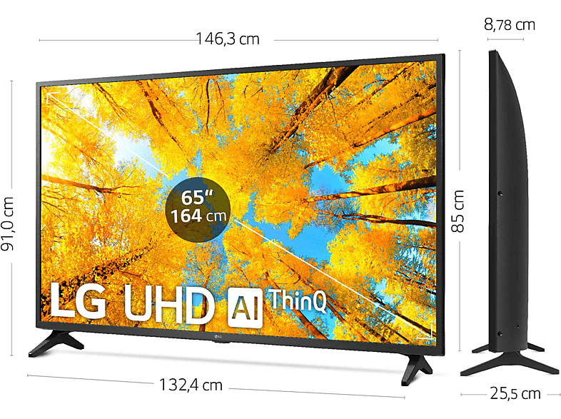 TV LED 65 - LG 65UQ75006LF, UHD 4K, Procesador Inteligente α5 Gen5 AI Processor 4K, Smart TV, DVB-T2 (H.265), Negro