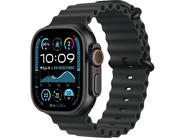 Apple Watch Ultra 2 (2024), GPS + Cellular, 49 mm, Caja de Titanio Negro, Gesto doble toque, Correa Ocean Band de color Negro