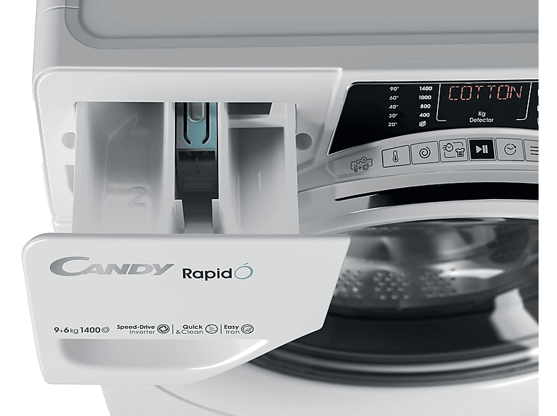 Lavadora secadora - Candy Rapidó ROW4966DWMCE/1-S, 9 kg/6kg, 1400rpm, 16 Programas, Motor Inverter, Wi-Fi, Blanco