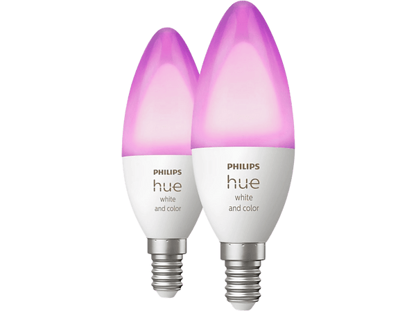 Bombilla inteligente - Philips Hue B39 E14, Luz Blanca y de Colores, 3W, Compatible con asistentes, 2 unidades