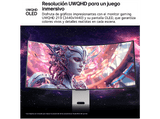 Monitor gaming - LG 39GX90SA-W, 39 WQHD 4K, 240 Hz, 0.03 ms, OLED curvo 800R, AMD FreeSync™, USB-C, Altavoces integrados, Altura ajustable, Blanco