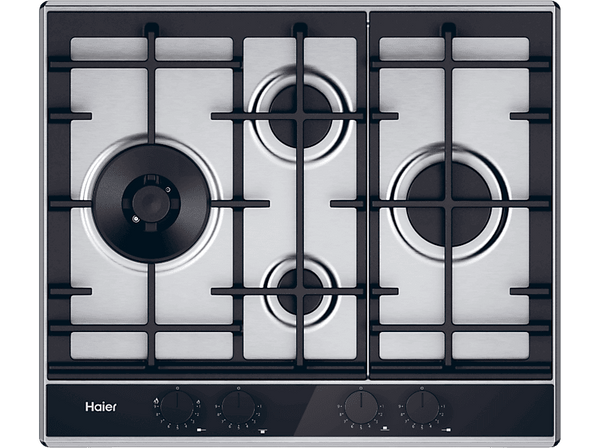 Placa gas - Haier Series 4 HAHG6D5TX, 4 Quemadores, Gas natural, Zona grande 13.8cm, Rejillas hierro fundido, Preciflame, 60 cm, Inox