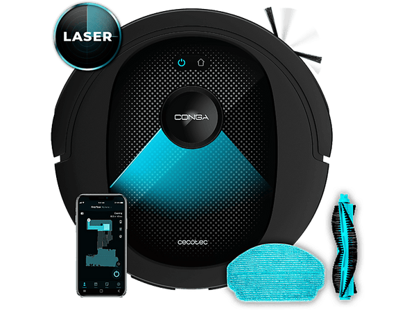 Robot aspirador - Cecotec Conga 7490 Ultimate Genesis, 4en1, 2600 Pa, Láser, 120 min, Wi-Fi, App, Black
