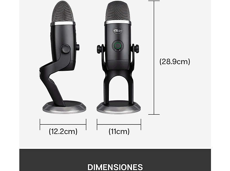 Micrófono - Blue Yeti X, Con soporte, 100 dB, USB, Cable 2 m, Para PC y Mac, Negro