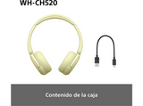 Auriculares inalámbricos - Sony WH-CH520, Bluetooth, 50 horas de autonomía, Carga rápida, 360 Audio, Conexión multipunto, Cascos diadema, Amarillo