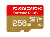 Tarjeta Micro SD - SANDISK Extreme PLUS, 256 GB, Hasta 250 MB/s de lectura, 5K y 4K UHD, V30, A2, U3, UHD-I, Adaptador SD, Oro