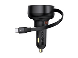 Cargador de móvil para coche - Baseus Enjoyment Pro, Universal, 60W, Con cable retráctil Tipo-C, Carga rápida y simultánea, Negro Cluster