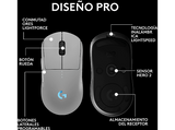 Ratón gaming - Logitech G Pro 2 Lightspeed, Bluetooth, Inalámbrico, 32.000 ppp, Ambidiestro, Botones personalizables, Conmutadores Lightforce, Blanco