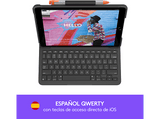 Funda con teclado - Logitech Slim Folio, Bluetooth, para iPad 2019 10.2, Teclas de acceso directo, Tres modos de uso, Batería hasta cuatro años, Gris