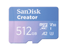 Tarjeta Micro SDXC - Sandisk Creator microSD UHS-I 512 GB, con adaptador, Hasta 190 MB/s, 4K y 5.3K, V30, A2, Azul